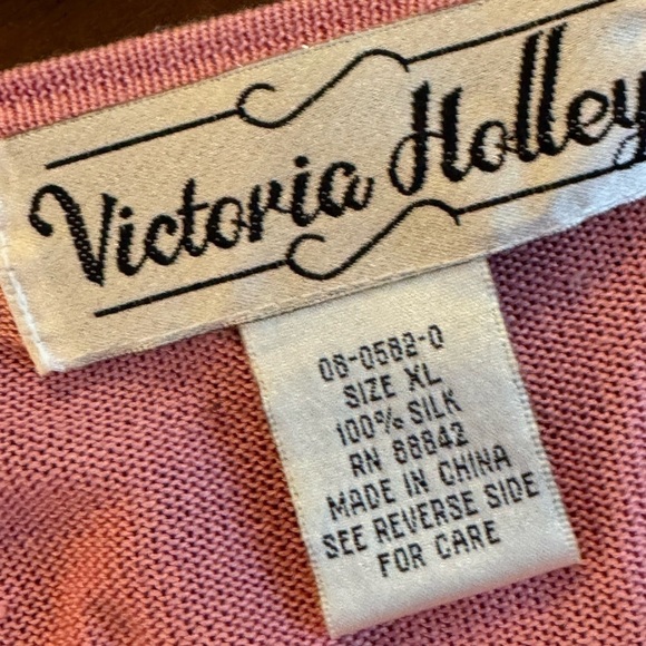 Victoria Holley Vintage Button Front Pink Cardigan Silk 3/4 Length Sleeve XL - Picture 7 of 8